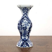 Blue and white Delft vase 18th Century, with a painted cartouche of a maiden, 24cm high Wear at