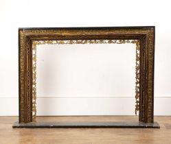 Chinese overmantle frame rectangular, ebonised and parcel gilt, Greek key type and foliate carved