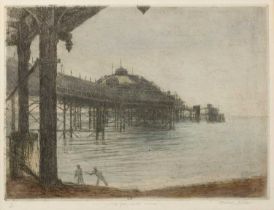 Michael Blaker (1928-2018) 'The Pier, Late Summer', etching in colour, numbered 5/40, signed to