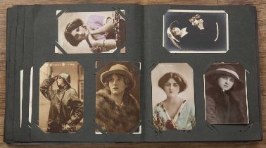 Edwardian postcard album and contents to include traditional birthday greetings, Christmas