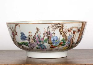 Mandarin export porcelain bowl Chinese, 18th Century, painted with panels of garden terrace