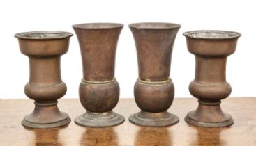 Pair of Campana style copper vases 20th Century, 17cm high and a pair of similar style vases, copper