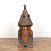 Terracotta roof finial or chimney cap possibly Victorian, 95cm high approx overall x 34cm wide