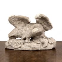 Eagle carved marble fragment 25cm long x 16cm high With losses and wear.