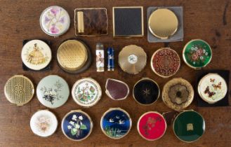 Collection of Stratton powder compacts and lipstick holders, with various decoration, to include