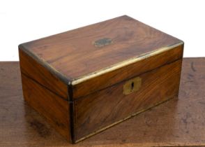 Walnut cased writing slope Victorian, with brass banding and escutcheon, with fitted interior, 34.