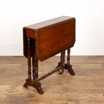 Walnut drop leaf Sutherland table late 19th Century, with turned supports, 72cm wide x 60cm deep x