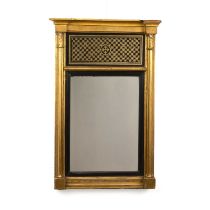 Gilt and vere eglomise pier glass 19th Century, with reeded pillar supports, 64cm high x 42cm wide