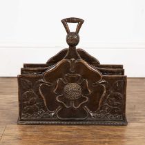 Thistle carved magazine rack 38cm wide x 38cm high With slight crack, wear and losses.