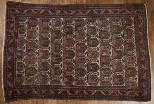 Hamadan rug the central panel cream ground and decorated throughout with geometric shapes,