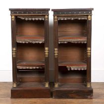 Pair of rosewood open small bookcases 19th Century, with half reeded column supports, two adjustable