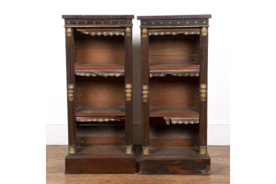 Pair of rosewood open small bookcases 19th Century, with half reeded column supports, two adjustable - Image 1 of 4