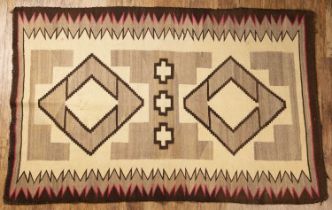 Navaho flat weave rug 1930's, cream ground, with a geometric design, approximately 157.5cm long x