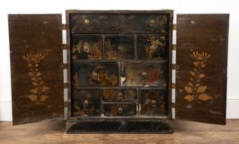 Lacquer cabinet Japanese, circa 1700, with a fitted interior, 70cm wide x 83cm high In need of