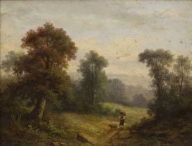 W.G. Davis (late 19th Century) Untitled: Countryside Scene with Gentleman and Dog, oil on canvas,