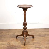 Walnut dish stand on a tripod base, with a turned column, 31cm diameter x 74cm high Loss of a bead