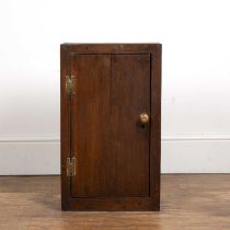 Elm wall cupboard 18th/19th Century, with brass H hinges and handle, 60cm high x 35cm wide x 18cm