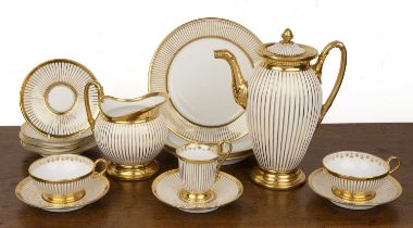 Paris porcelain part service circa 1830, marked in green and gold to some pieces Feuillet, 15 pieces