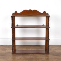 Set of mahogany open shelves Victorian, with a shaped back and spindle supports, 69cm wide x 17cm