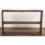 Set of oak hanging shelves 18th Century, 83cm x 52cm deep x 13.5cm deep Some old wear and marks as