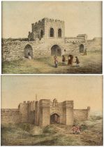 J Wood (19th Century) 'Arrival at the castle', watercolour, intialled lower right, 18cm x 25cm, '