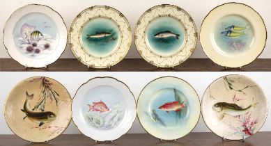 Collection of Royal Worcester plates decorated with fish, comprising 'Hogfish', signed P. M Lee to