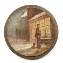 19th Century Continental School 'Street sweeper', oil on panel, indistinctly signed lower right,
