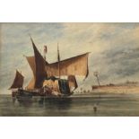 J*F*H* after John Joseph Cotman Hay barge at low tide, signed with initials, watercolour, 10.5 x
