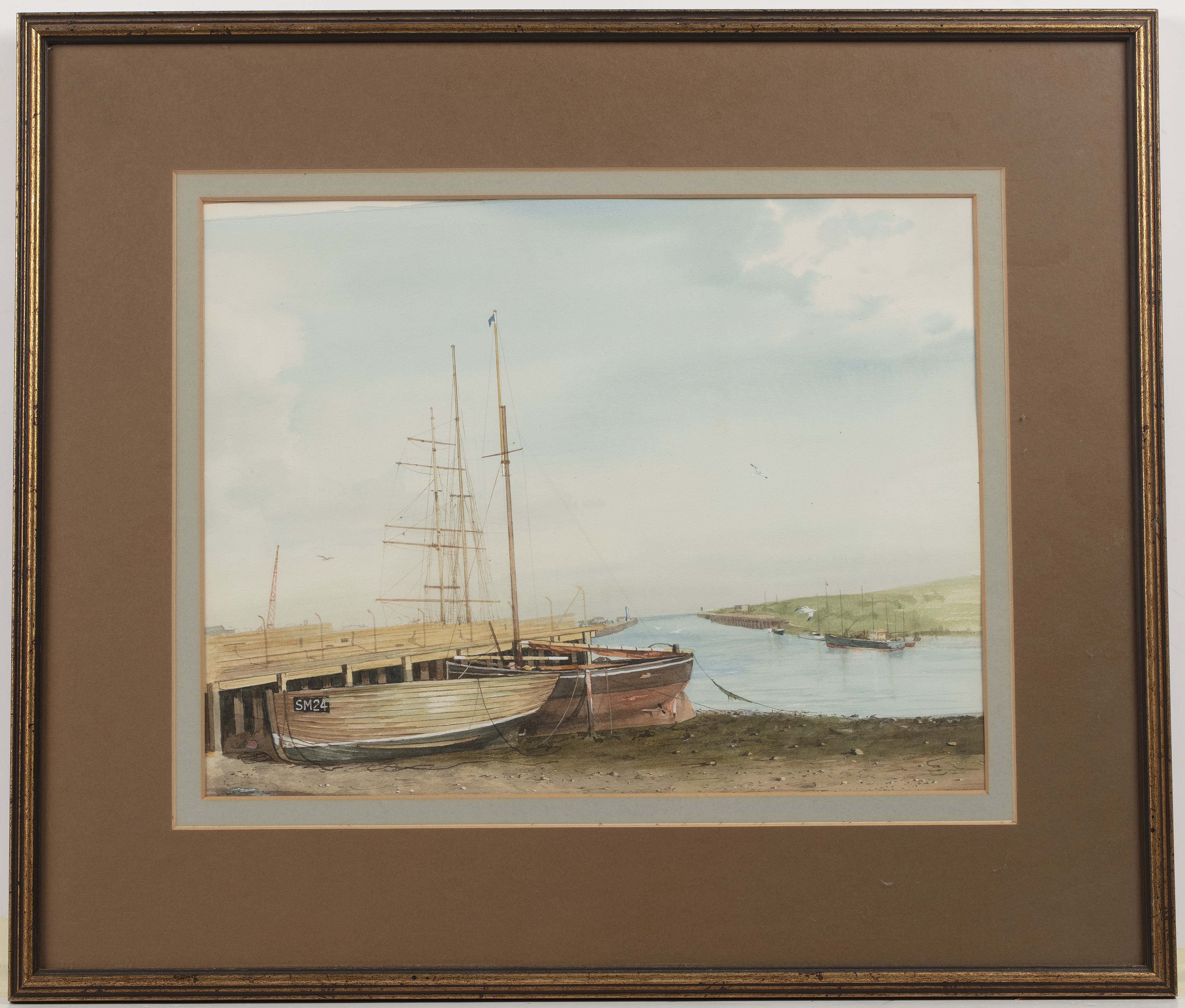 R*A* Kennedy Boat repair yard Littlehampton, signed, watercolour, 27.5 x 35cm From a collection of - Image 2 of 3