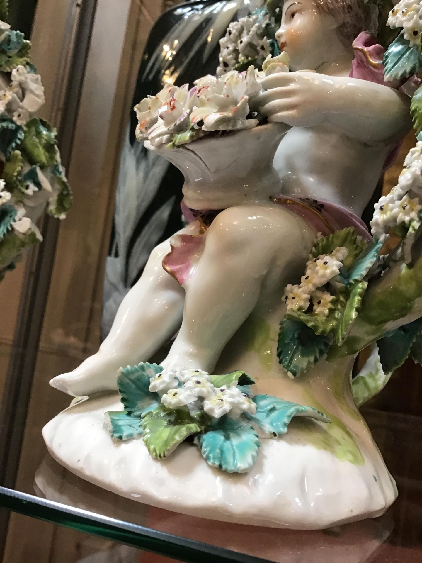 A pair late 18th century possibly Derby flower encrusted cherubs 13cm wide 19cm high Cherub with - Image 35 of 37
