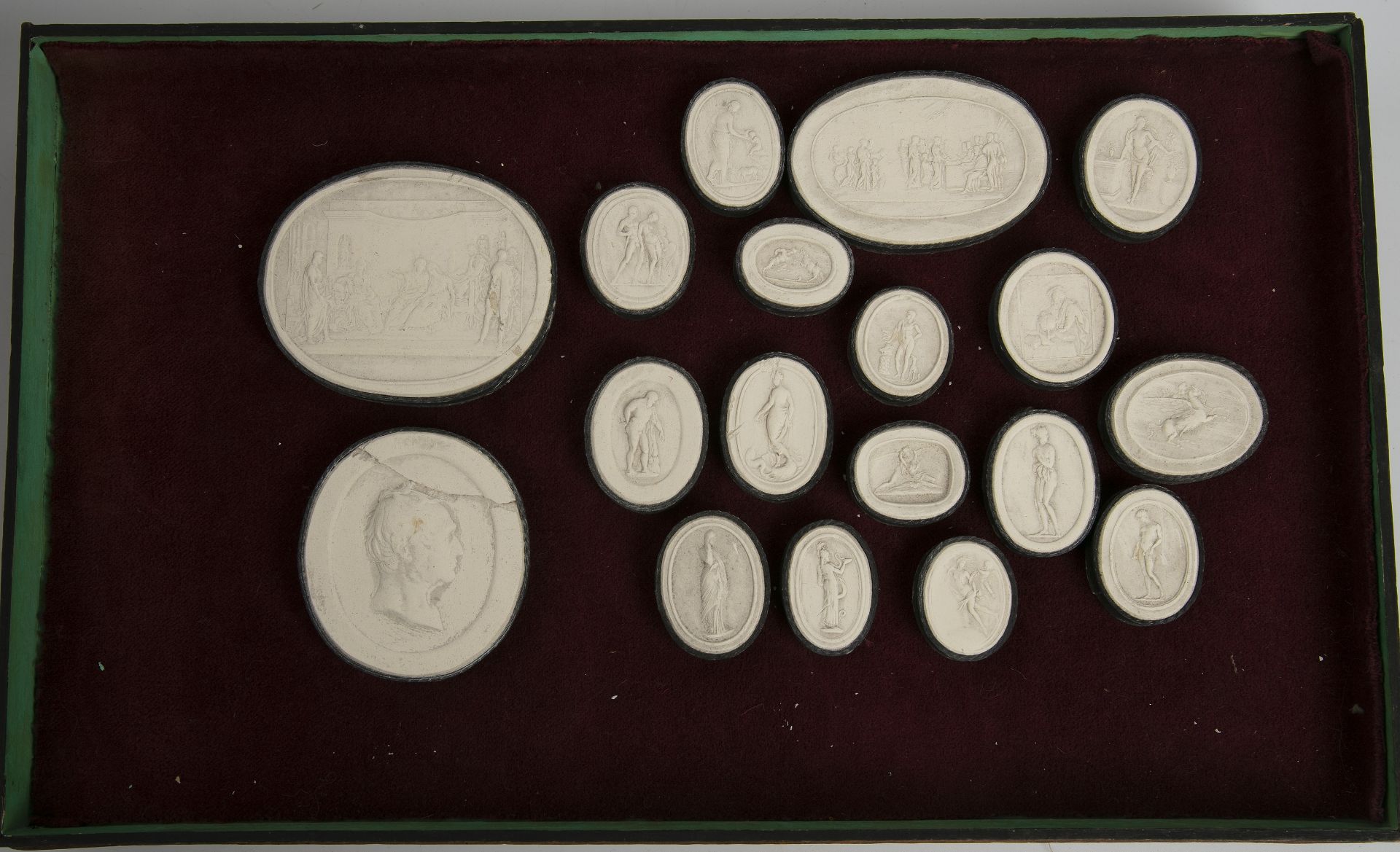 A large collection of Grand Tour plaster relief plaques approximately 400 in wooden trays. - Image 13 of 13