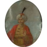 An 18th/19th century Indian school portrait of a gentleman, oil on canvas, 55cm x 45cm mounted in