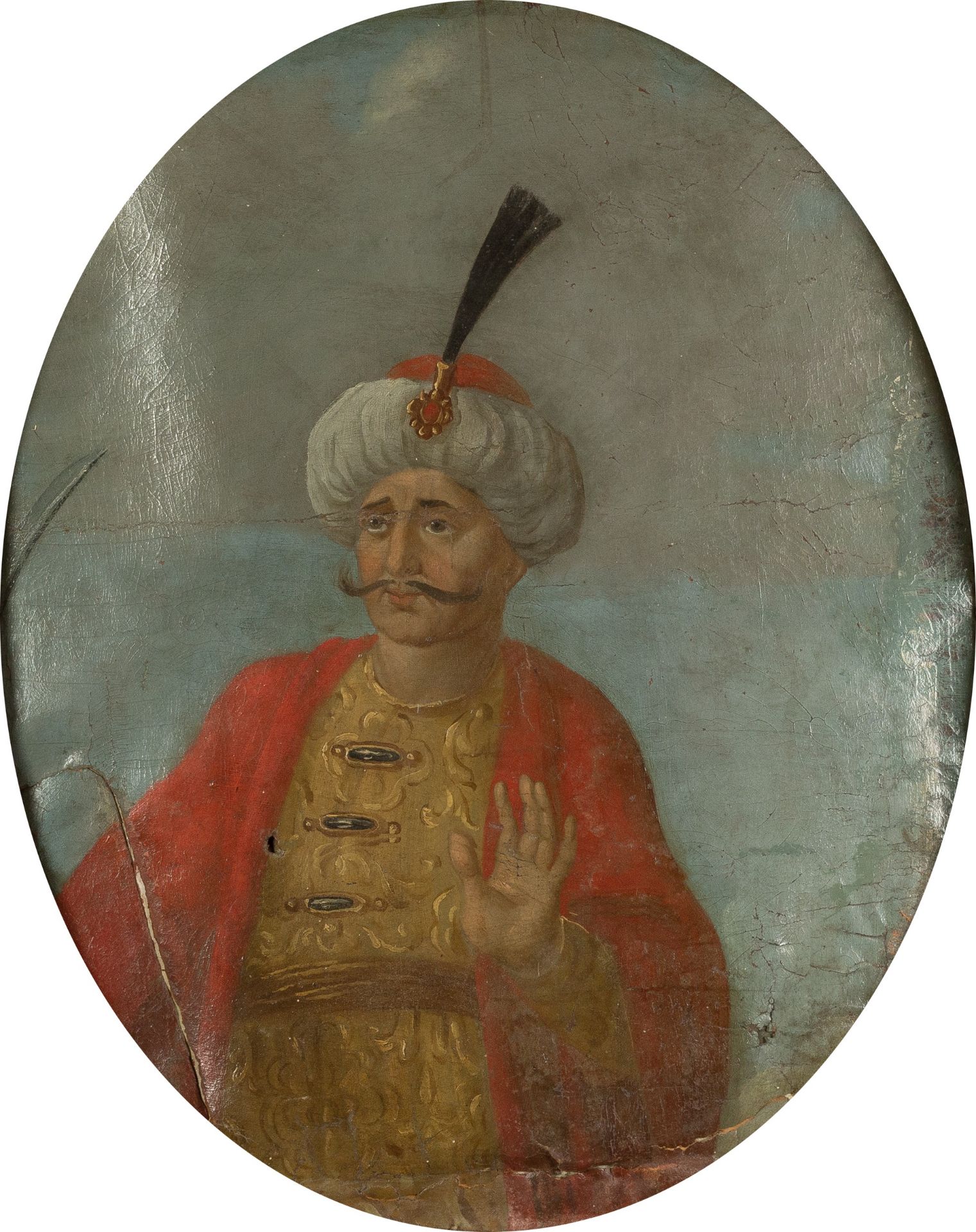 An 18th/19th century Indian school portrait of a gentleman, oil on canvas, 55cm x 45cm mounted in