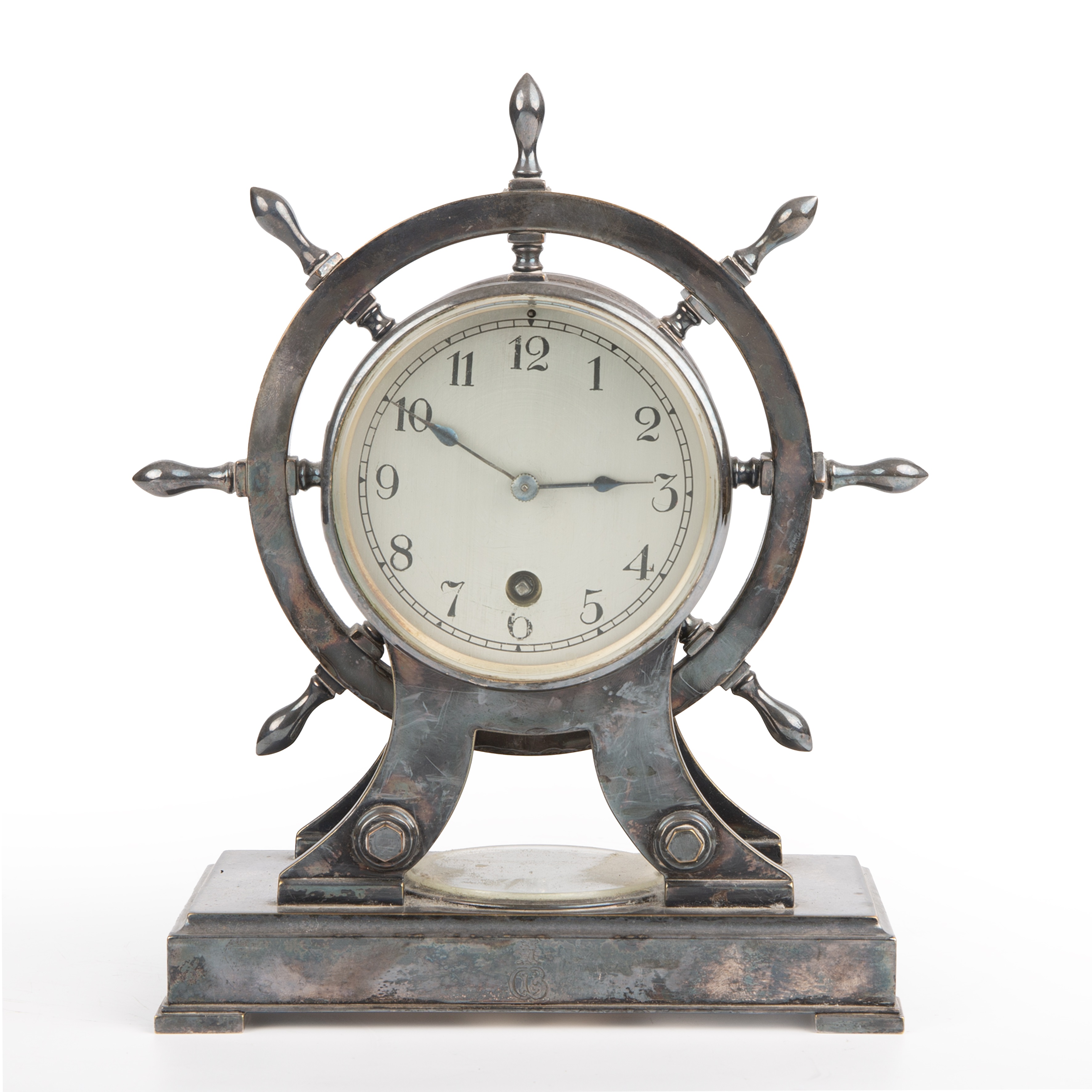 A Victorian silver plated novelty ships timepiece/barometer by Elkington and Co, awarded to Lord