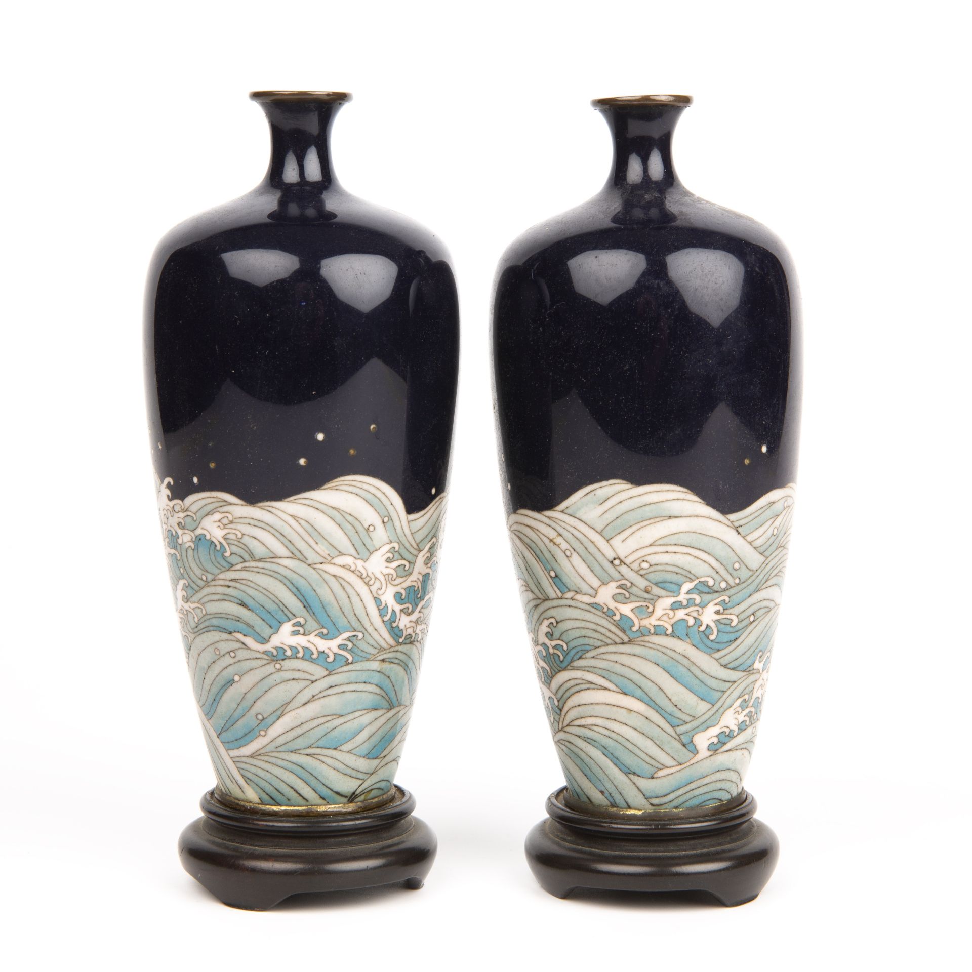 A small pair of early 20th century Japanese cloisonne vases decorated with eagles each 15cm high. - Image 2 of 30