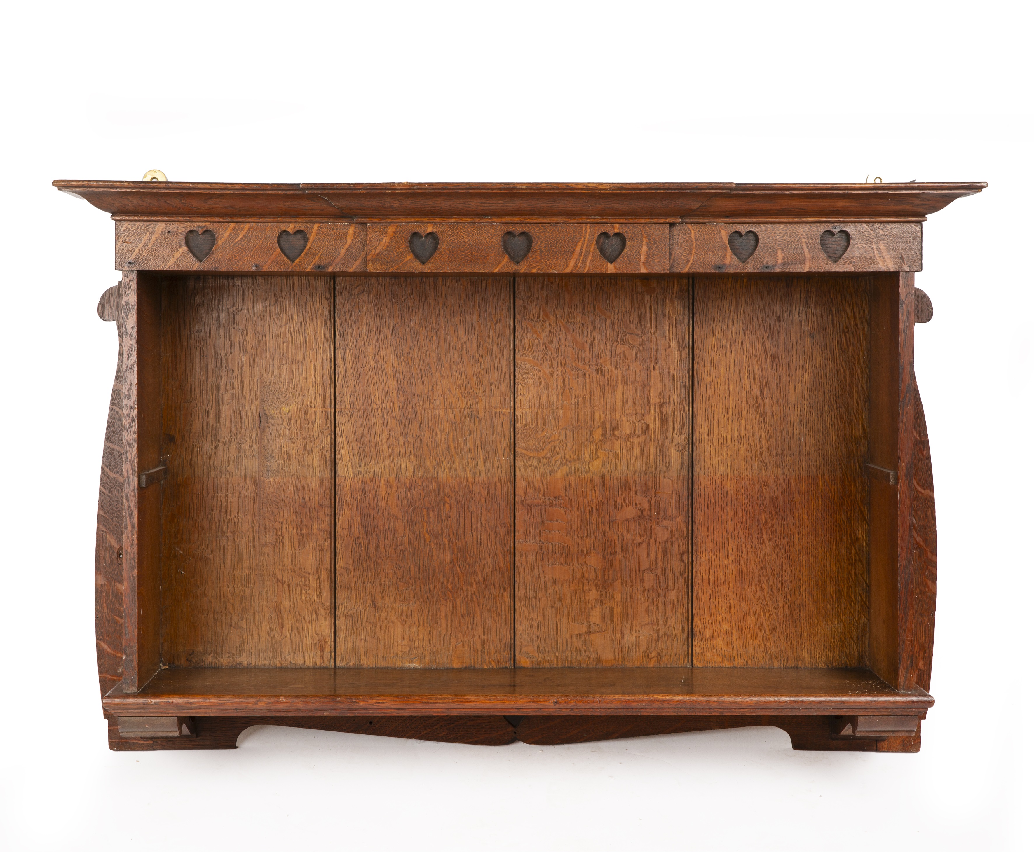 An arts and crafts oak wall shelf 93cm wide Height 61cm, depth 25.5cm, length 93cm. - Image 2 of 4