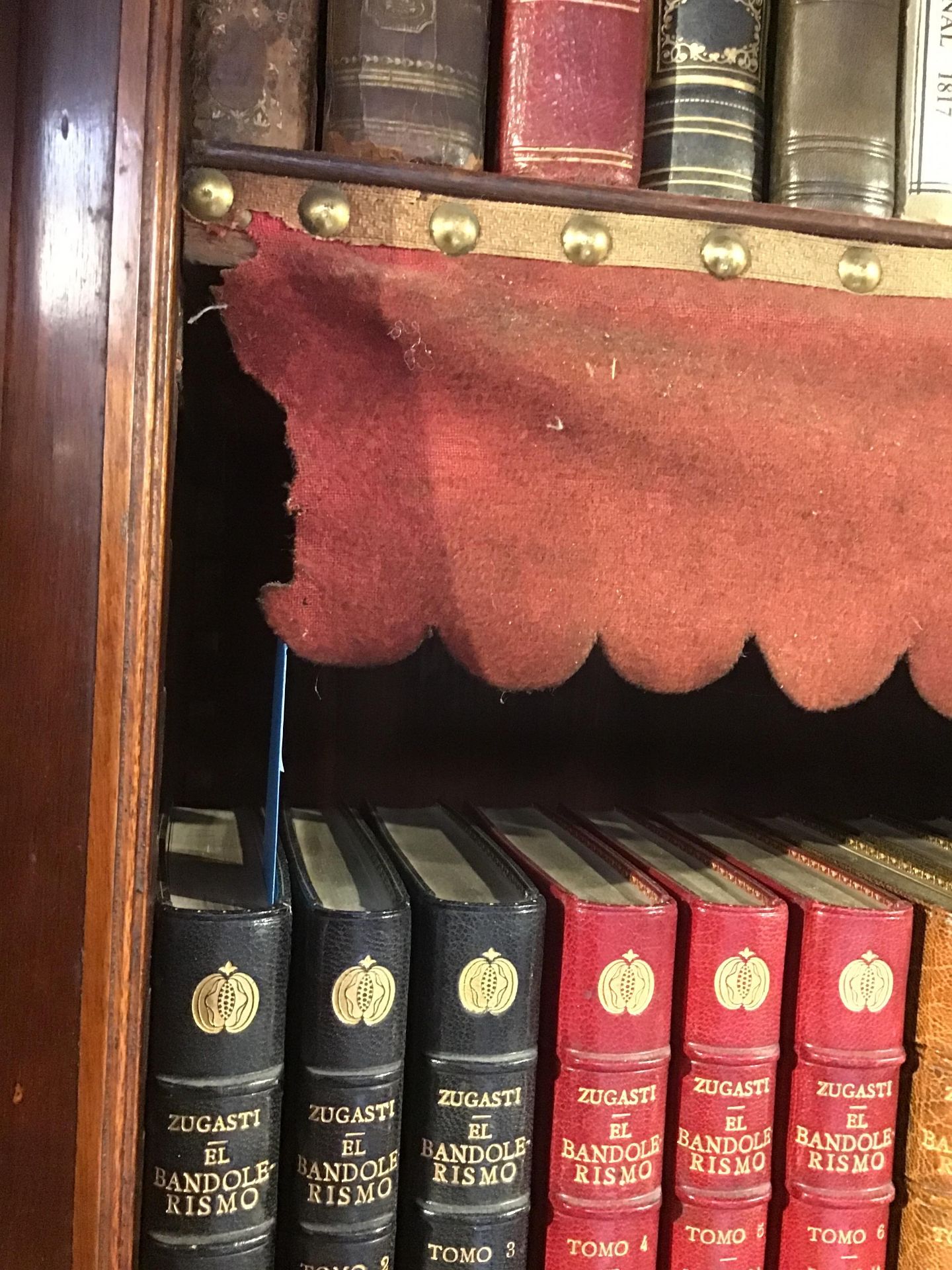 A Regency mahogany brass inlaid bookcase with adjustable shelves and wirework doors, all raised on - Bild 8 aus 18