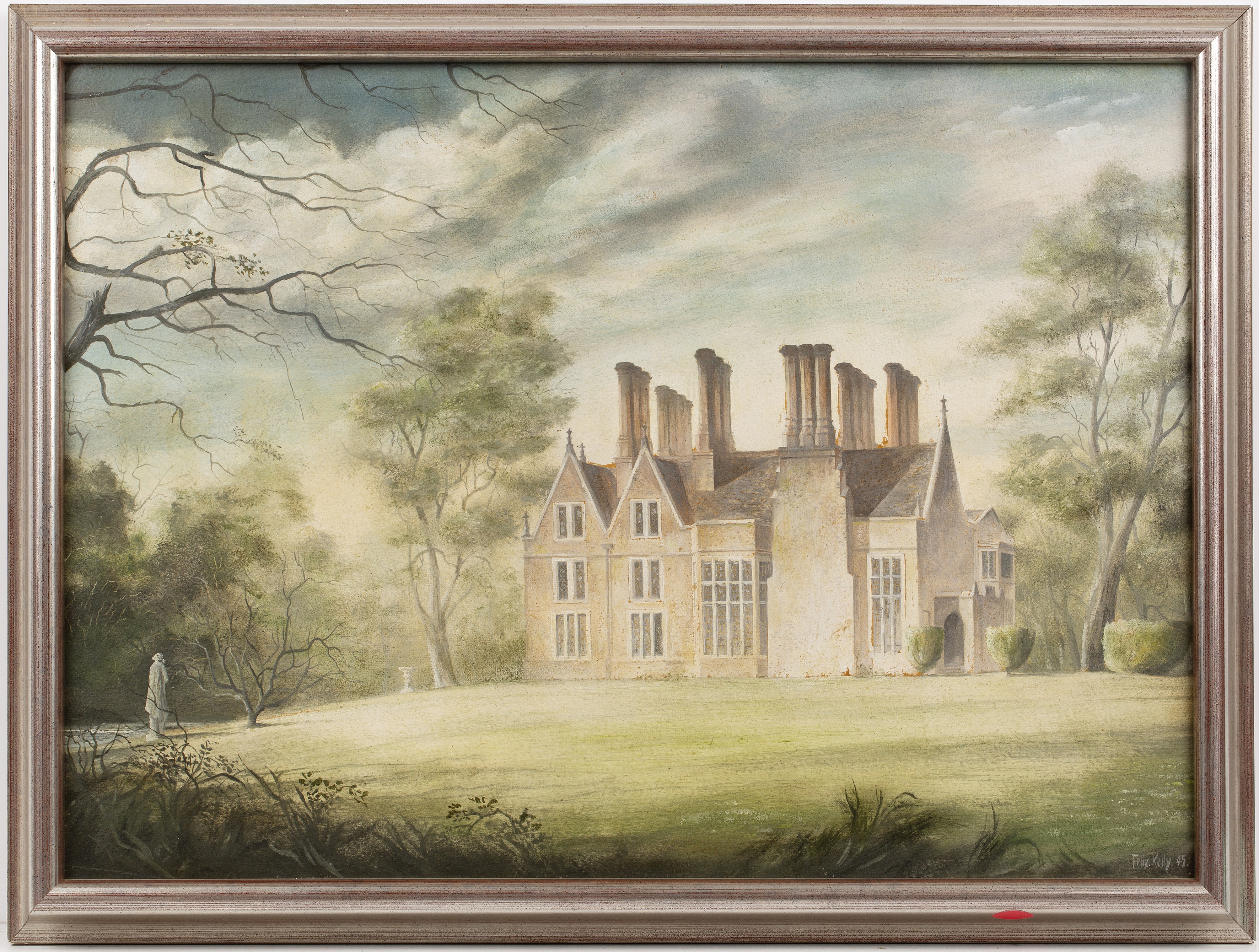 Felix Kelly (1914-1994) Stoke Poges Manor, oil on panel, signed and dated 1945, 36cm x 49cm. - Bild 2 aus 3