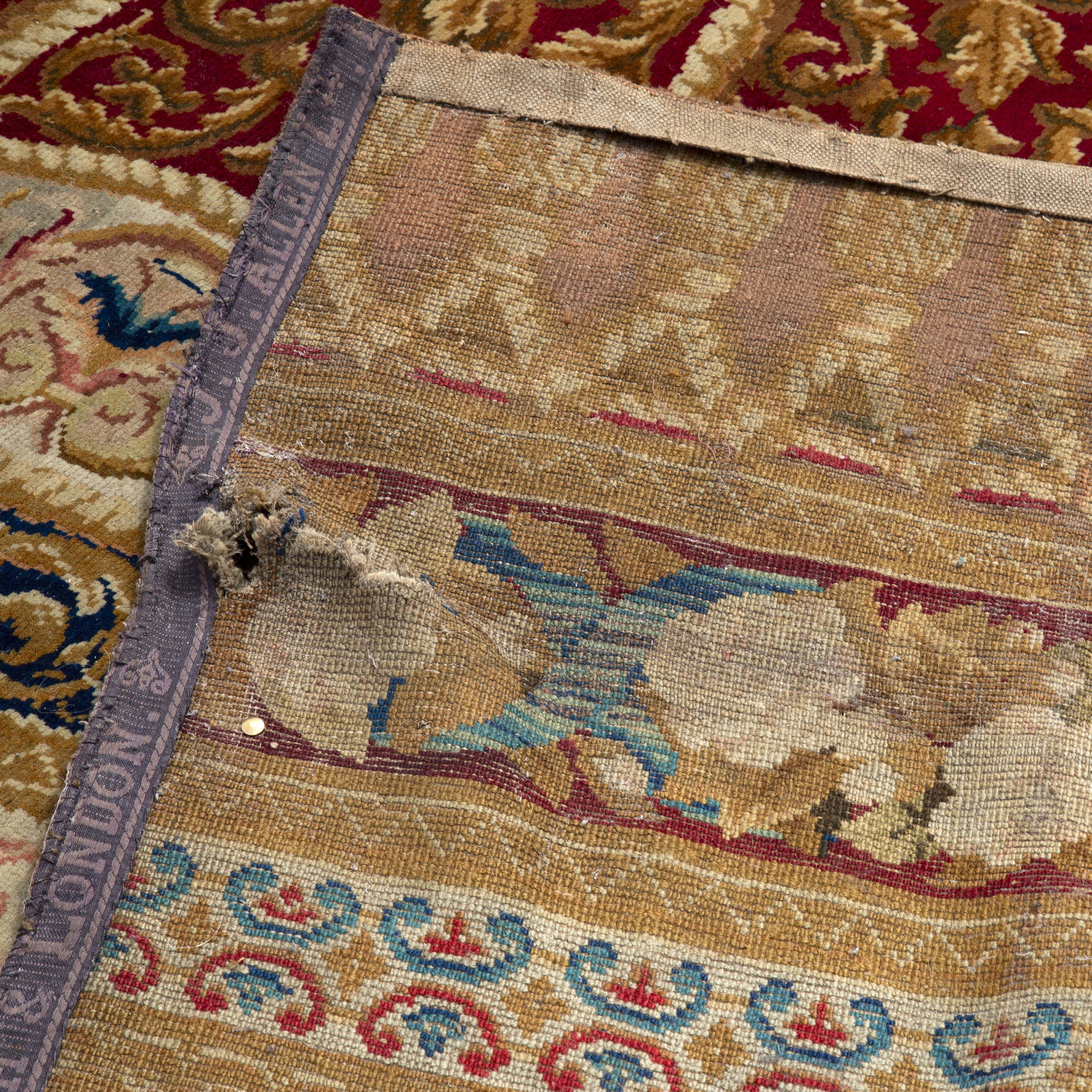 An early to mid 19th century English Axminster carpet fragment 284cm x 438cm Purchased from the - Image 2 of 2