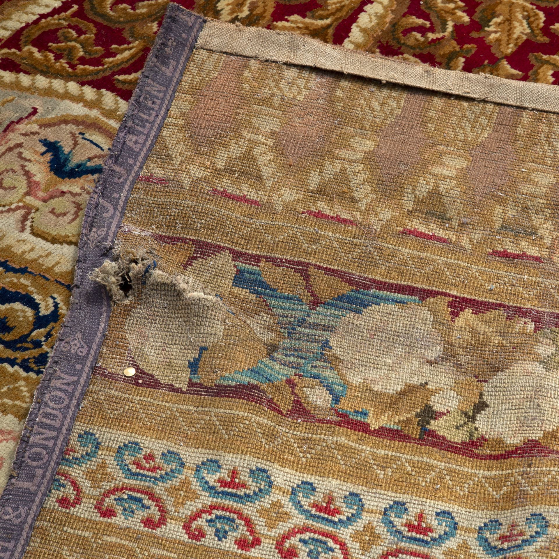 An early to mid 19th century English Axminster carpet fragment 284cm x 438cm Purchased from the - Image 2 of 2