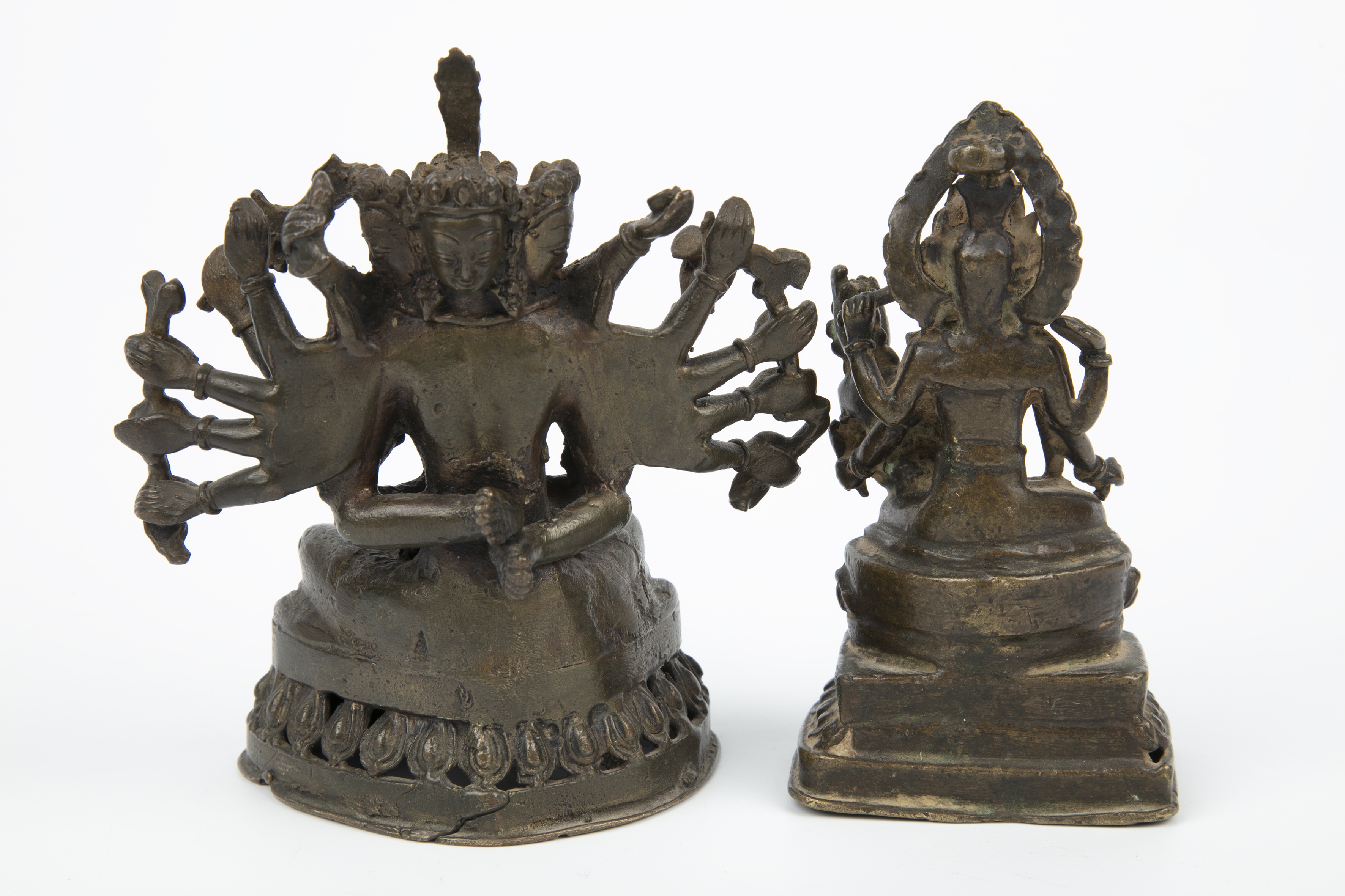 An antique Indian bronze Vishnu and Lakshmi 6cm wide 4cm deep 11cm high and two further Indian - Image 2 of 4