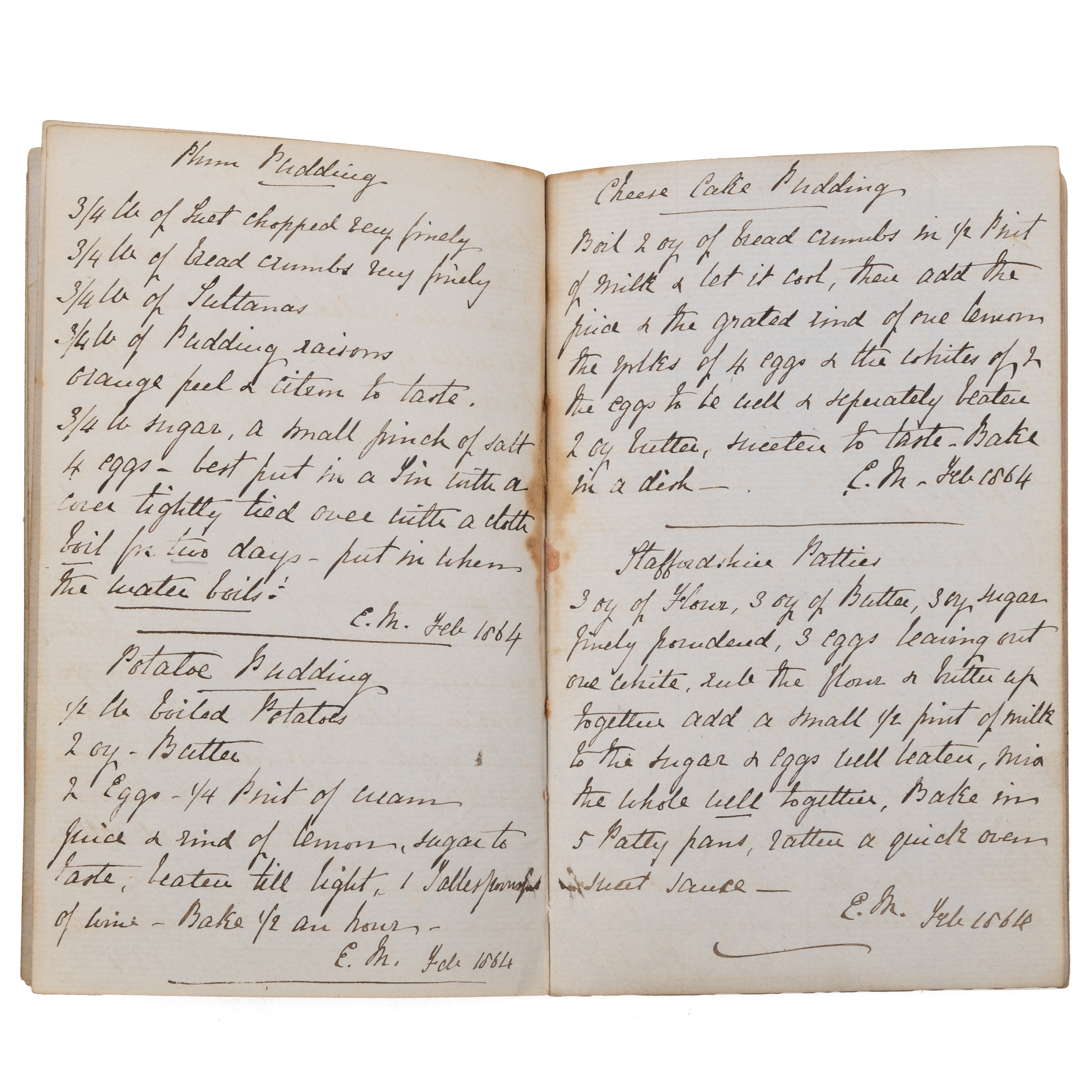 Two 19th century manuscript recipe books 1859/1881 plus two manuscript 'White' family pedigree