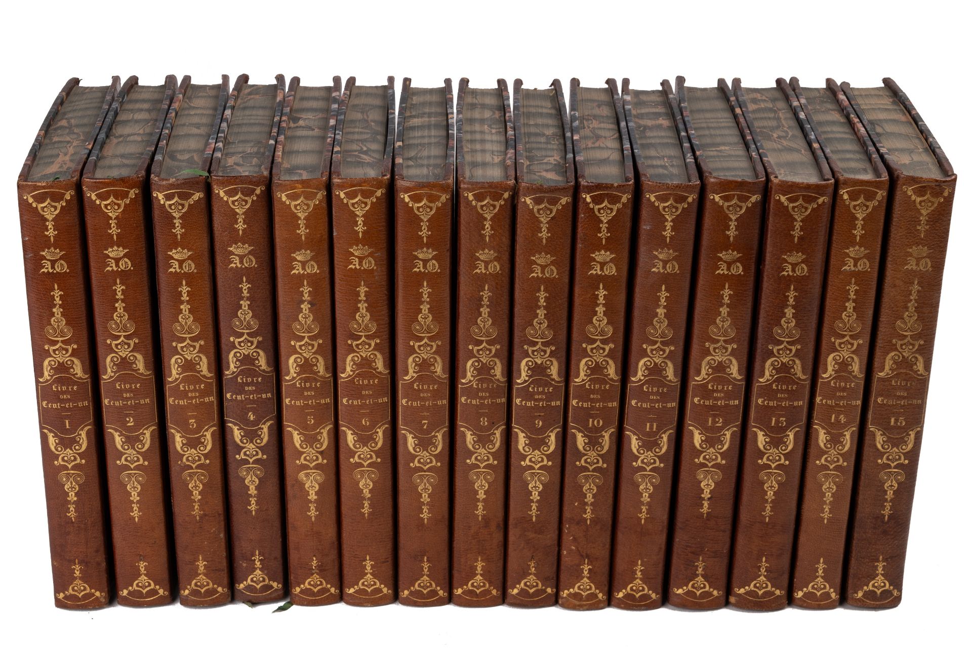 Paris, ou le Livre des Cent-et-un. 15 vols. 4to. Ladvocat, Paris 1831-34. Half gilt tooled calf - Image 2 of 3