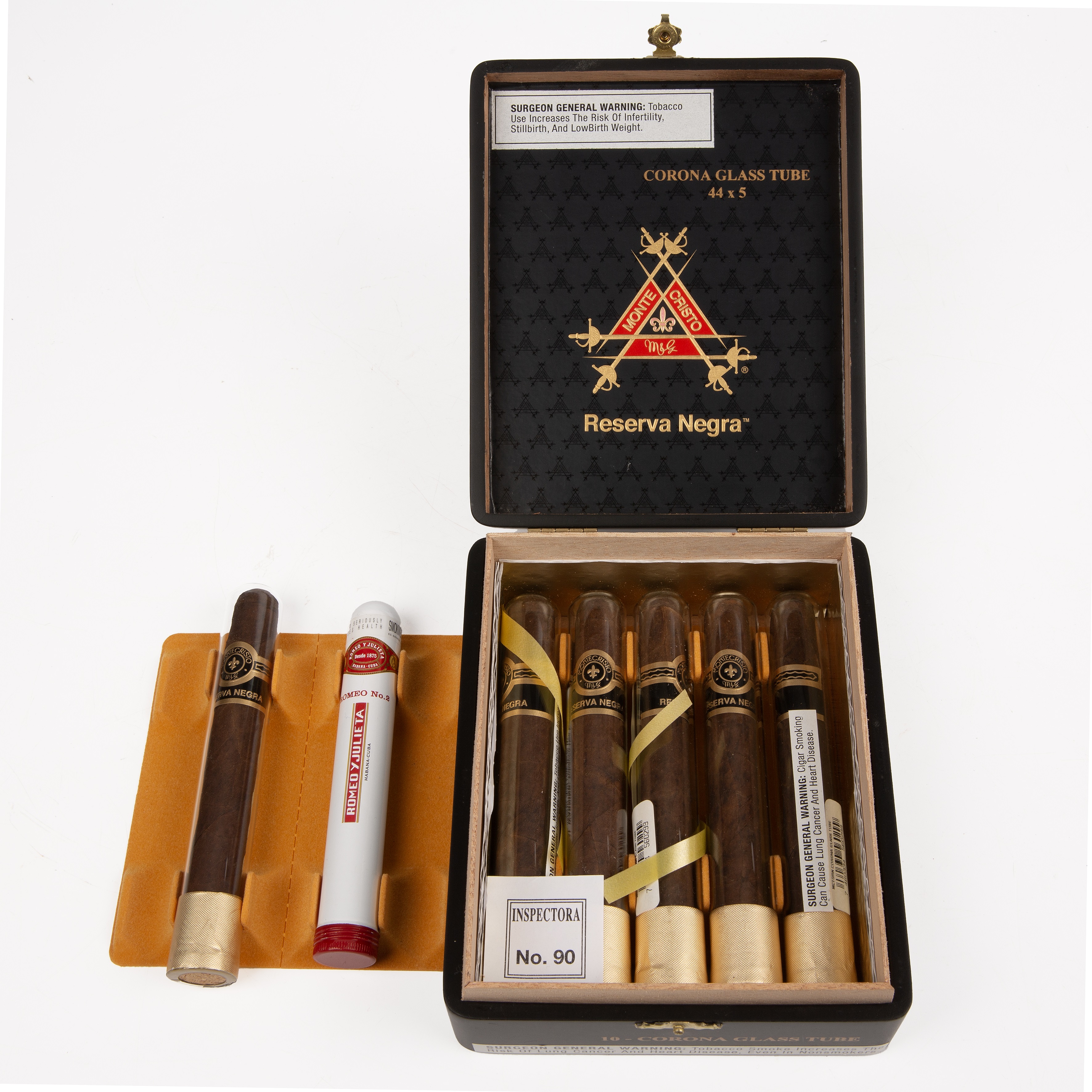 Six Monte Cristo Reserva Negra cigars, corona glass tube , each 14.5cm. - Bild 2 aus 3