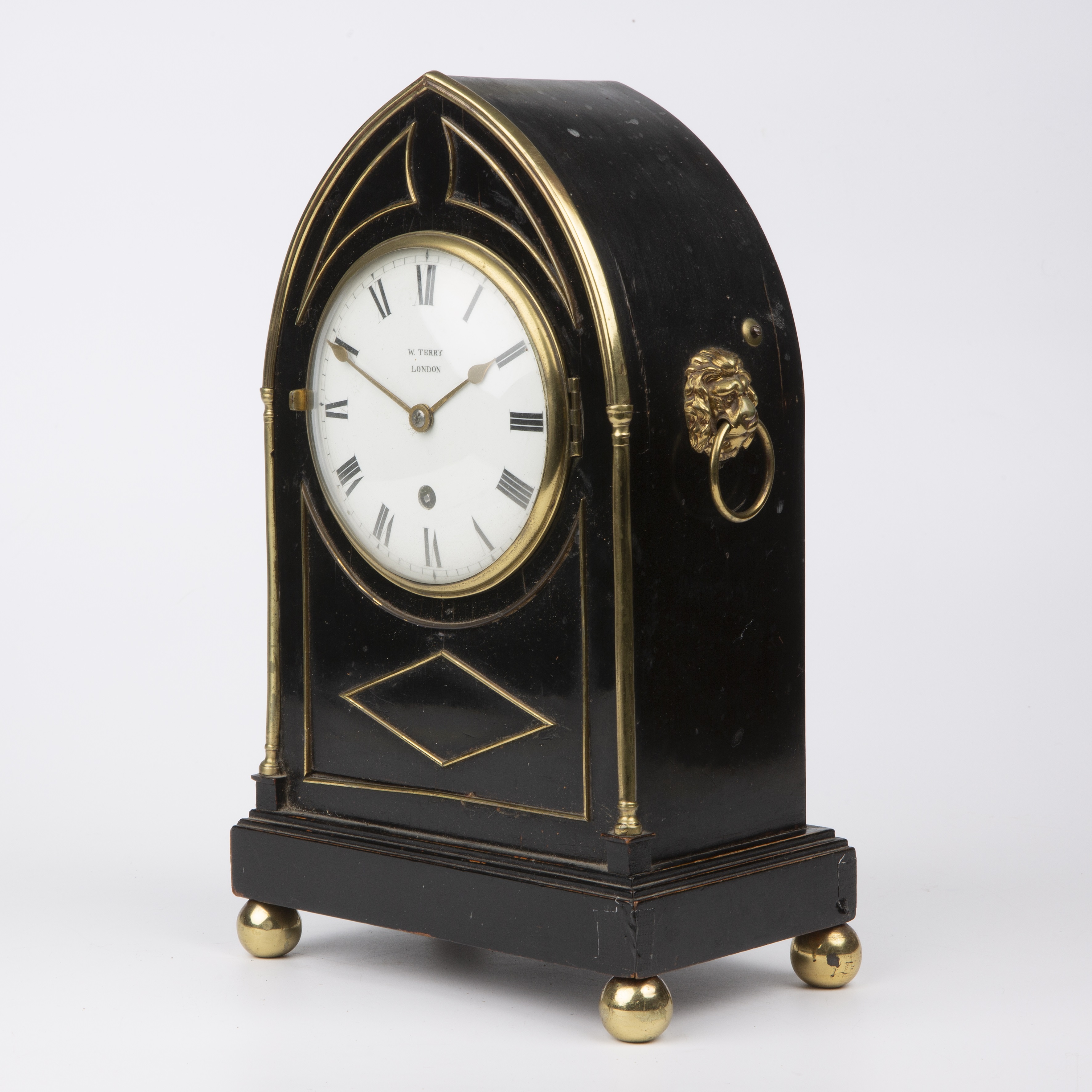 A mid 19th century ebonised mantle clock with brass decoration, the enamelled dial, signed W Terry - Image 3 of 15