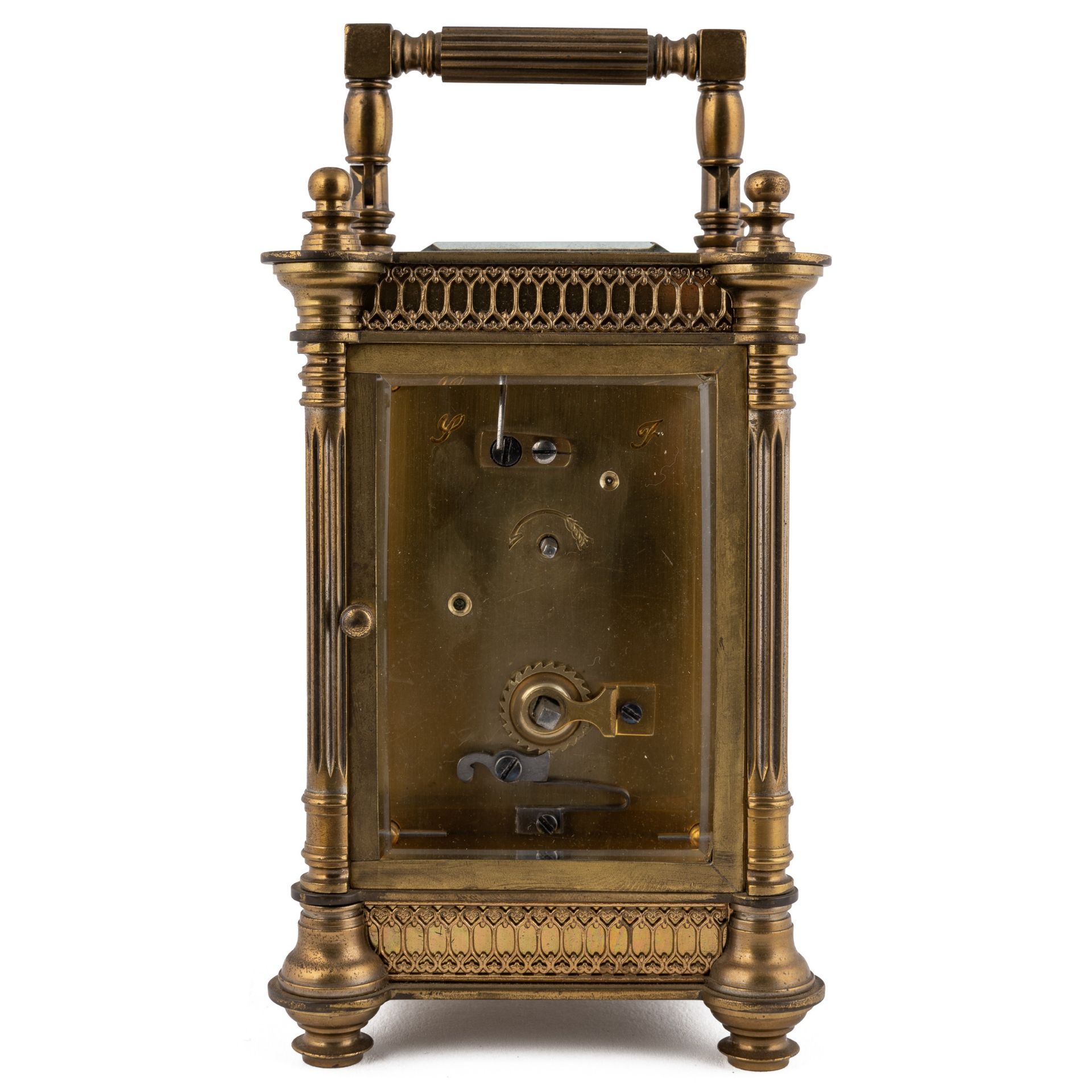 An early 20th century French gilt brass carriage timepiece 9cm wide 13cm high - Image 3 of 6