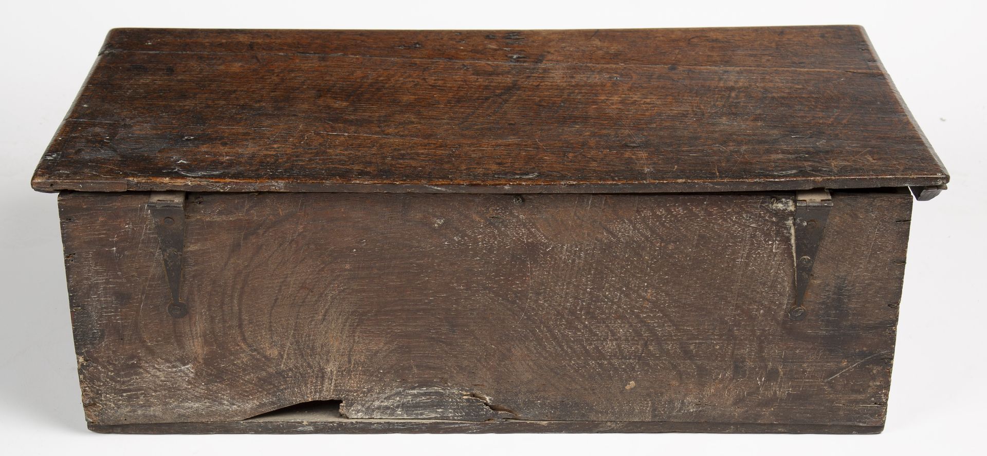 A 17th century oak Bible box, 69cm wide 38cm deep 25cm high - Image 4 of 4