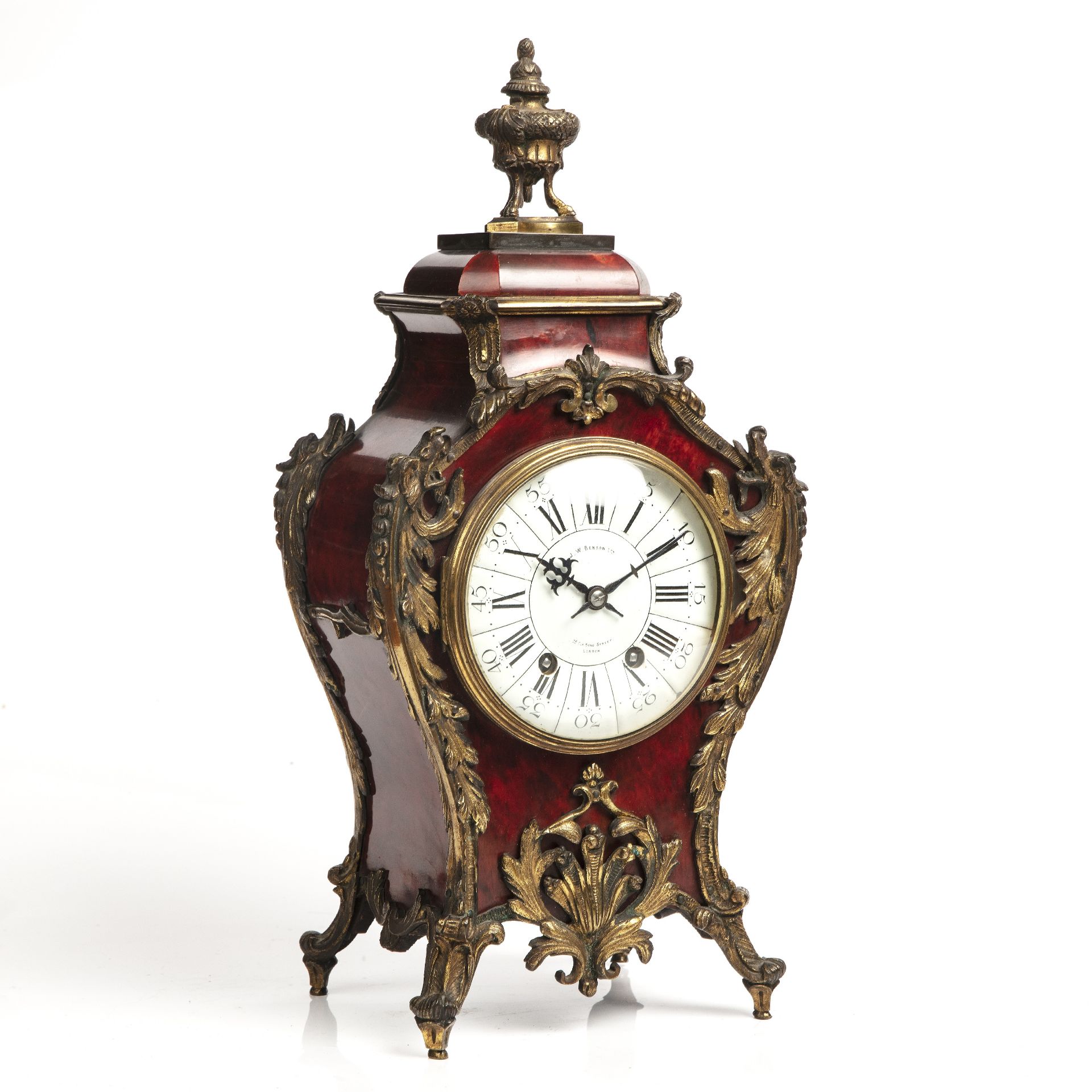 A late 19th century tortoiseshell mantle clock, the white enamel Roman dial with Arabic five minutes - Image 3 of 4