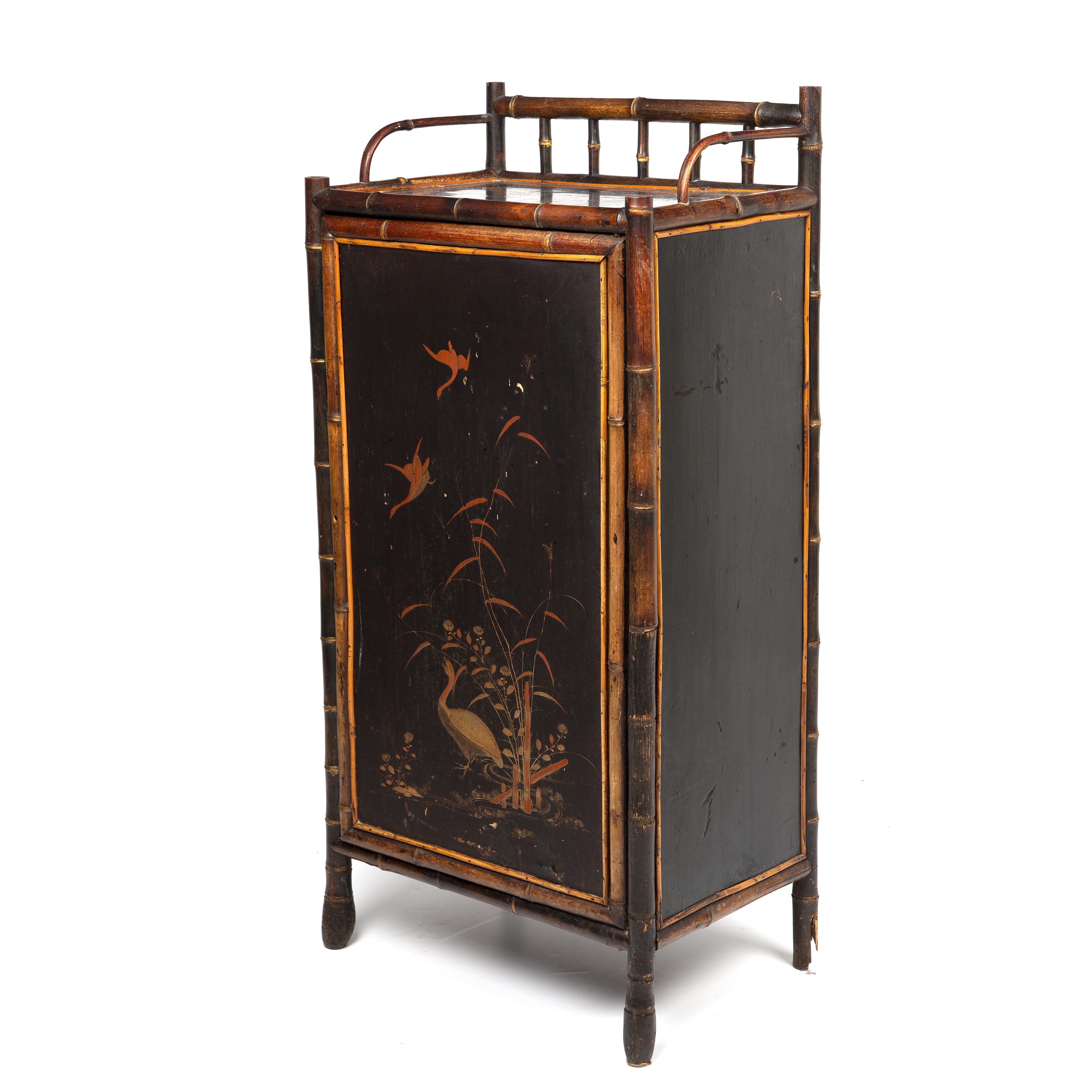 A late 19th century lacquered bamboo cabinet with a single door opening to reveal six drawers 47cm - Image 4 of 47
