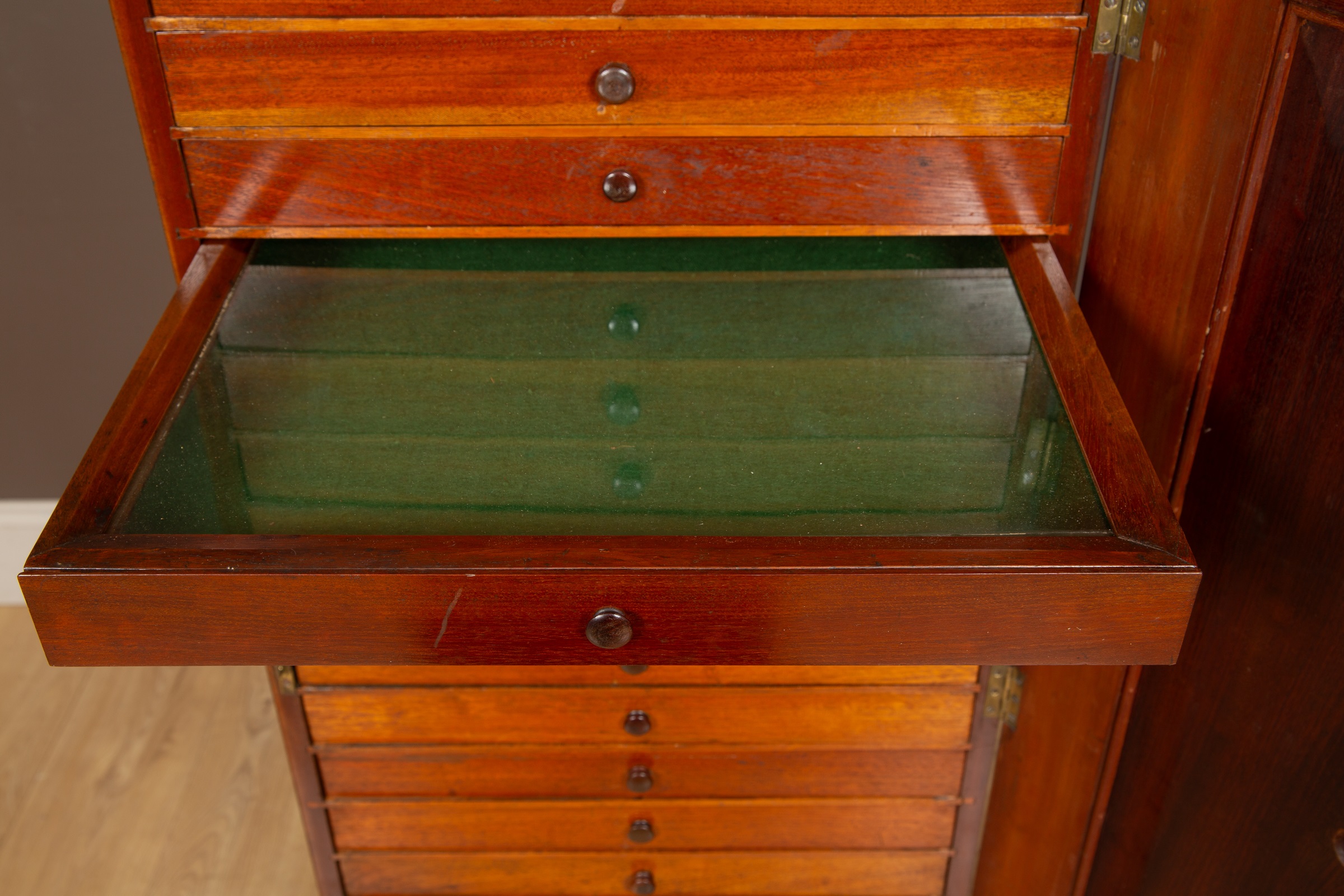 A Victorian mahogany collectors cabinet, the frieze with a blind drawer above twenty glazed-topped - Image 3 of 13